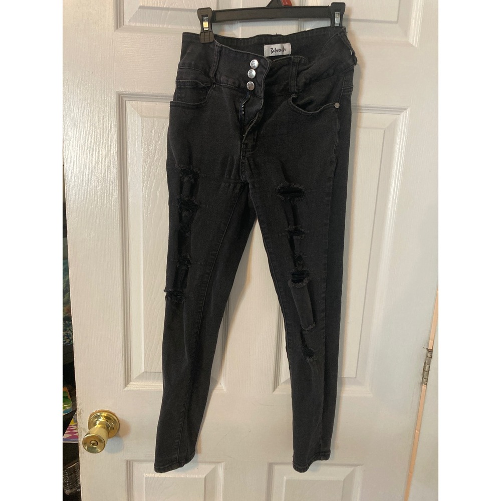 Between Us Black Distressed Skinny‎ Jeans High Waisted Ripped Denim Size 5